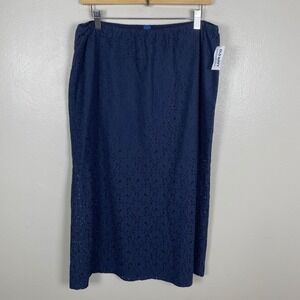 Old Navy Women's Large Midi Skirt Navy Blue Floral Lace Elastic Waist Mini Liner